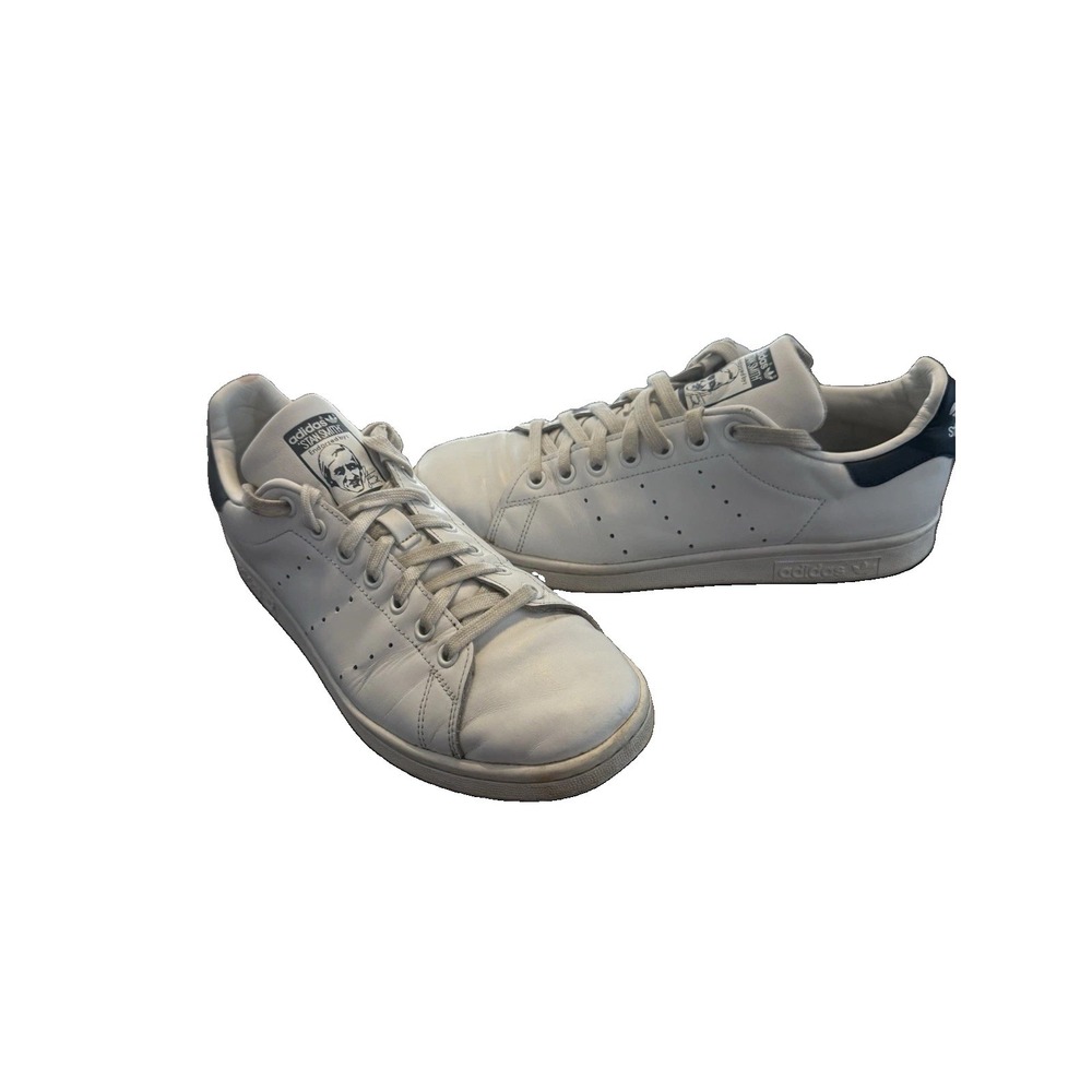 adidas Stan Smith Men's Size 9 White Leather Sneakers Shoes Navy Heel PBB698007